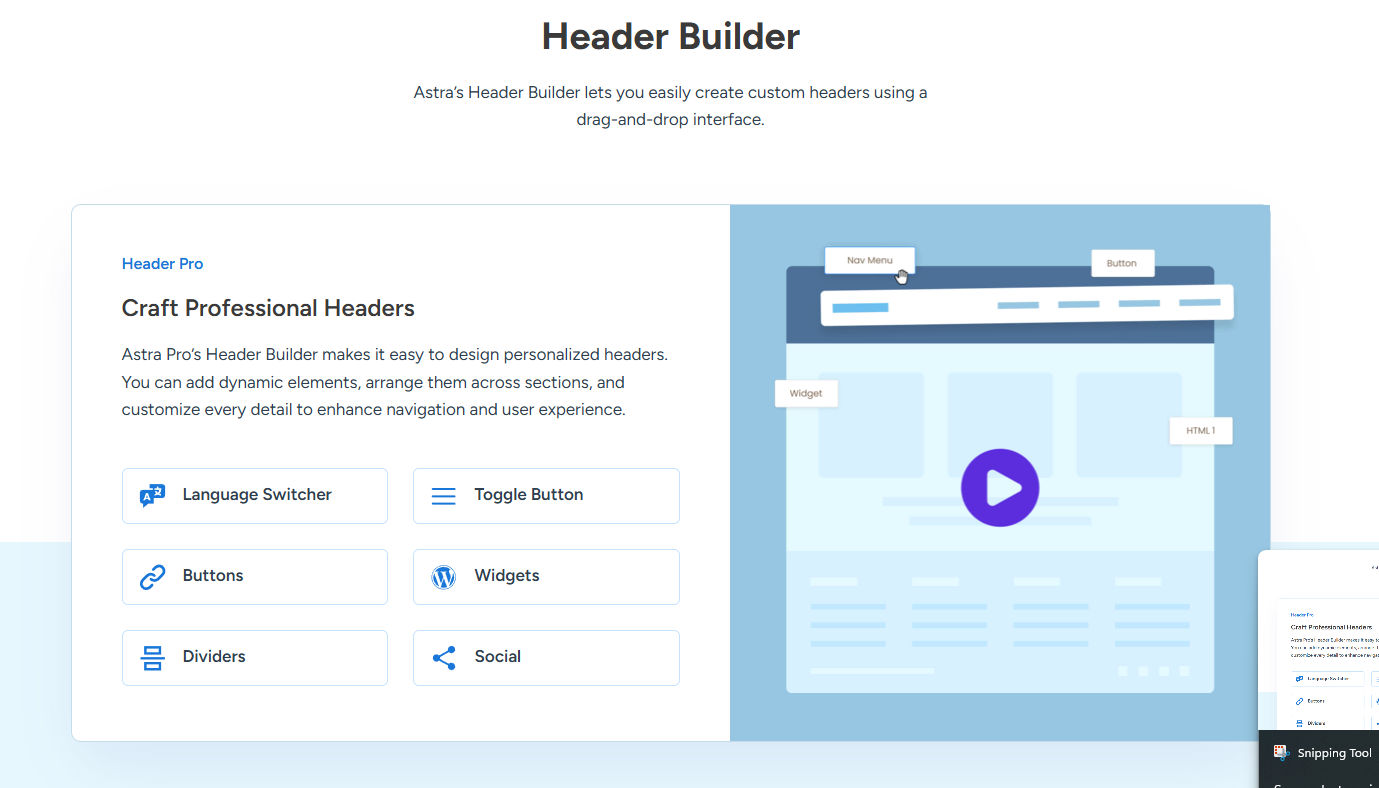 Astra header builder